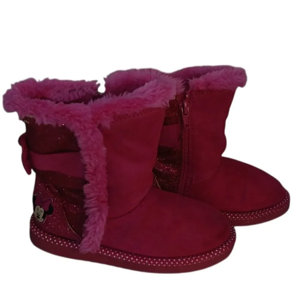 DISNEY Minnie Mouse Girls Pink Glitter Suede Sherpa Boots - Size: 10T